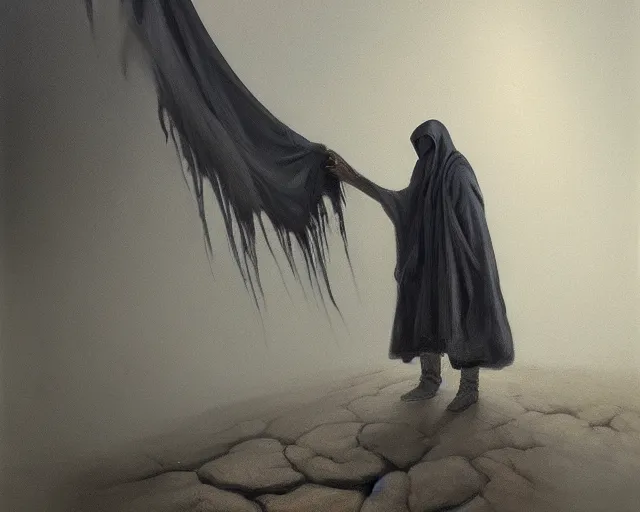 Prompt: Medium shot low angle creepy dementor highly detailed, sharp focus, digital painting, oil painting, artwork, museum work, by Robert Bateman, by Carl Brenders,