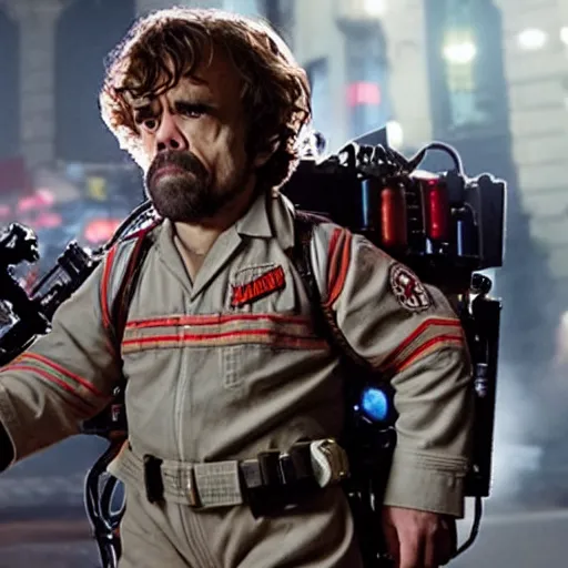 Image similar to stunning awe inspiring peter dinklage as a ghostbuster in the movie ghostbusters, movie still 8 k hdr atmospheric lighting