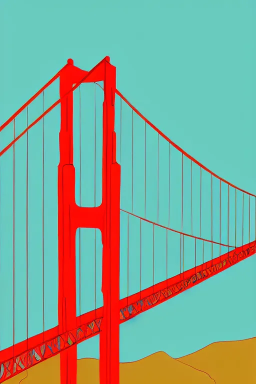 Prompt: golden gate bridge, illustration, in the style of katinka reinke