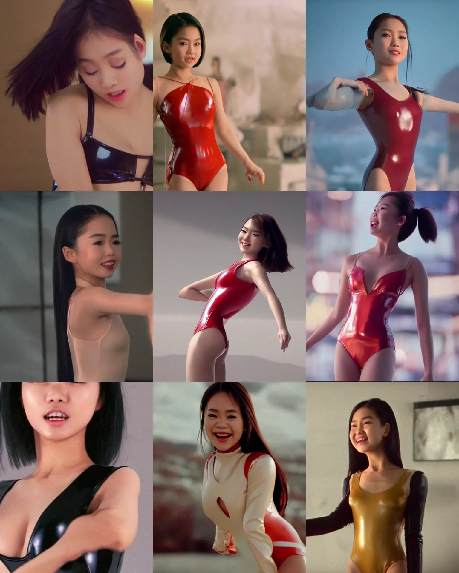 Prompt: Worksafe,clothed.1990s,unbelievably beautiful,perfect,dynamic,epic,cinematic movie shot of a close-up beautiful cute young thai idol actress girl in latex leotard,expressing joy.By a Iranian movie director.Motion,VFX,Inspirational arthouse,high budget,hollywood style,at Behance,at Netflix,Instagram filters,Photoshop,Adobe Lightroom,Adobe After Effects,taken with polaroid kodak portra