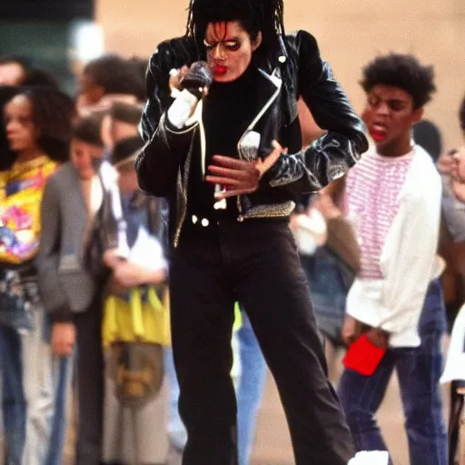 Prompt: Michael Jackson 1990s street performer in the small soldiers universe