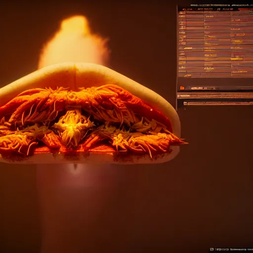 Image similar to demonic possessed taco, expression, unreal engine, by artgerm, wlop and ross thran, dramatic cinematic lighting rendered by octane, 8 k, detailed