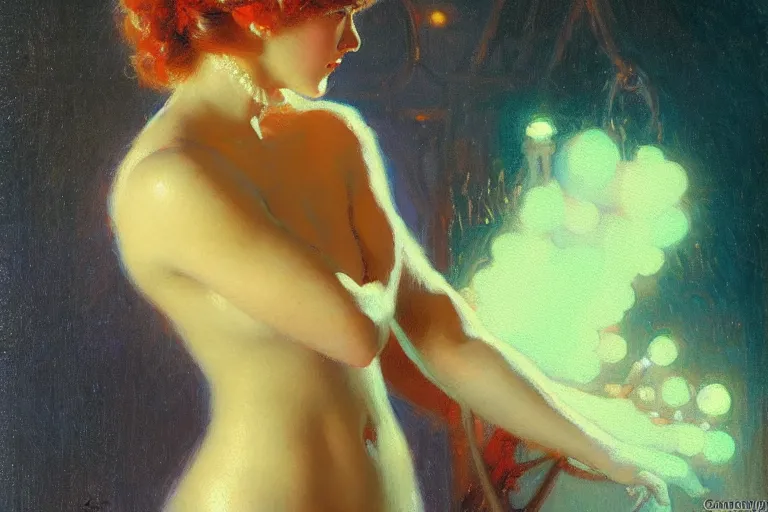 Prompt: winter, attractive female, neon light, painting by gaston bussiere, craig mullins, j. c. leyendecker