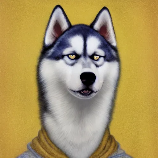 Prompt: furry art of a female husky dogman in a jumper suit, full body, titian, sam spratt, maxfield parrish, gustav klimt, tom bagshaw, mark ryden, alphonse mucha, rembrandt, 4 k, 8 k, high details, sharp, dramatic lighting, disney, pixar, dreamworks