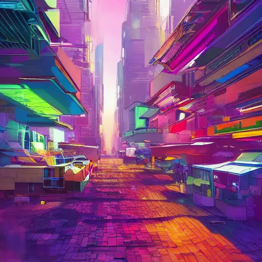 Prompt: a beautiful colorful future city, digital art, artstation