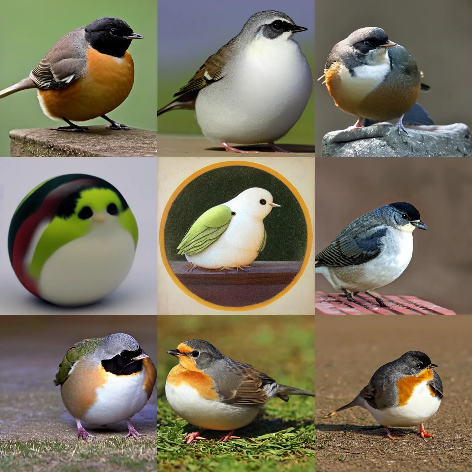 Prompt: A very fat very chubby very obese round robin bird, ball-shaped