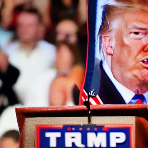 Prompt: donald trump burger crying speech, press photo