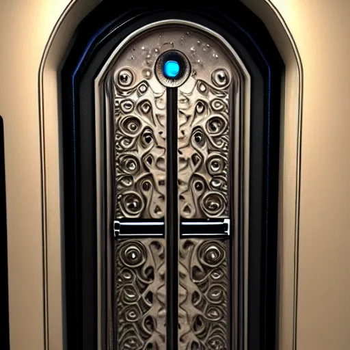 Image similar to hyper realistic ornate sci - fi door