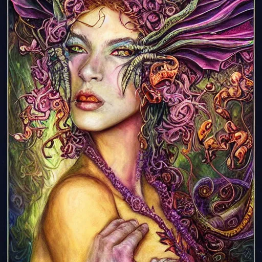 Image similar to portrait of a scorpion fairy, fantasy, magic realism, whimsical, horror, art by josephine wall and and hr geiger and chengwei pan and amanda sage, intricately detailed, highly detailed, luxurious, elegant, clean, unsettling, trending on artstation