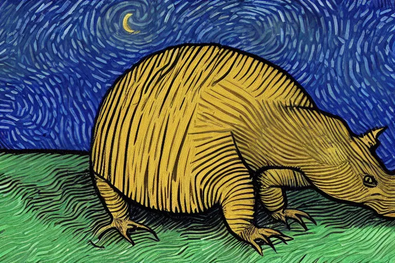 Prompt: an armadillo smoking a joint by vincent van gogh, digital art,