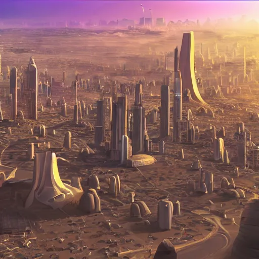 Image similar to a photo of humans on another planet, AI created city!!!!!!!, vivid, other worldly