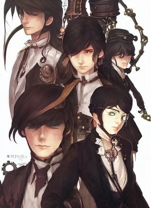 Prompt: character concept drawing for a steampunk fantasy rpg, anime realism style, artwork by ilya kuvshinov and ross tran