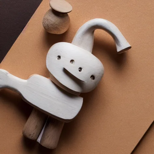 Image similar to medium - shot of a wooden handmade application simple white toy man with a diplomat case, highly detailed, sharp focus, promo photo, by shaun tan,