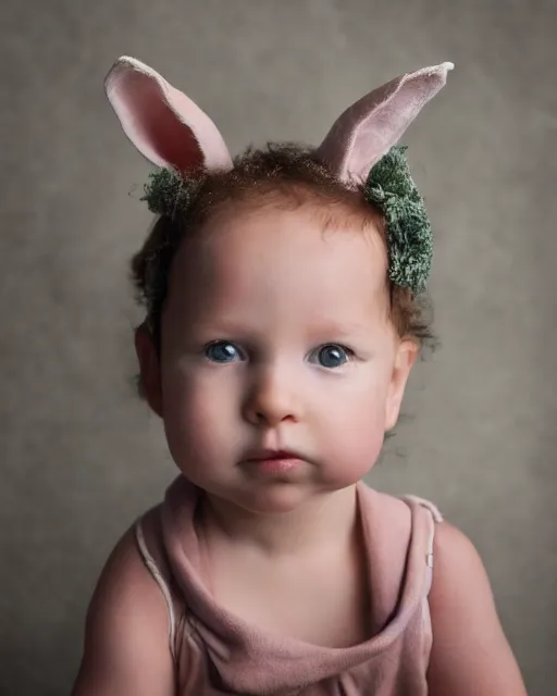 Image similar to annie leibovitz headshots of an adorable human infant rabbit hybrid, 5 0 mm soft focus