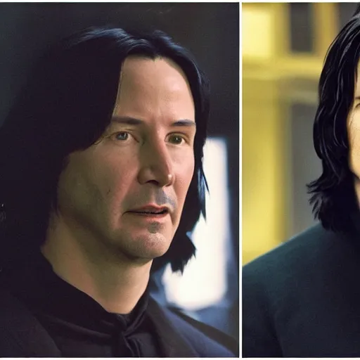 Prompt: Keanu reeves as Snape in Harry Potter