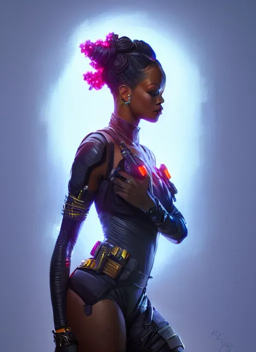 Image similar to portrait of apex legends rihanna, intricate, elegant, glowing lights, highly detailed, digital painting, artstation, glamor pose, concept art, smooth, sharp focus, illustration, art by artgerm and greg rutkowski, artey freytag