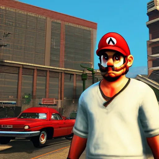 Image similar to Mario in GTA V, highly detailed, 8k, high contrast