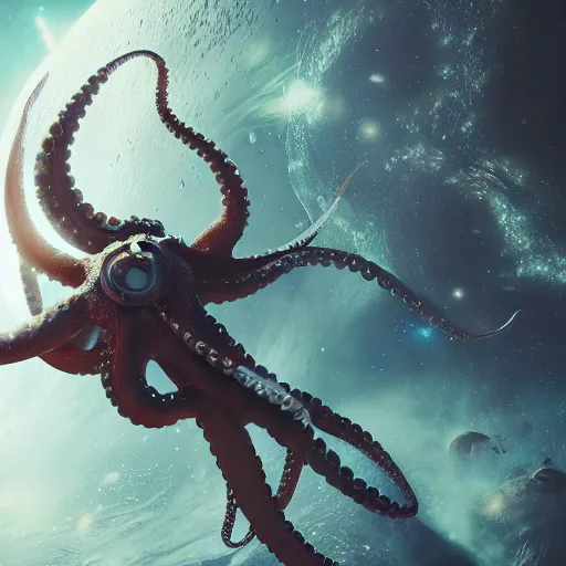 Image similar to An octopus wearing a spacemarine armor in outer space, spacecraft, nebula, octane render, 3d, unreal engine, highly detailed, 4k, 8k