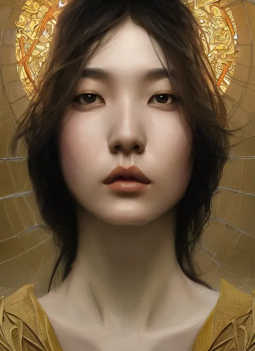 Image similar to symmetry!! sung hi lee, machine parts embedded into face, intricate, elegant, highly detailed, digital painting, artstation, concept art, smooth, sharp focus, illustration, art by artgerm and greg rutkowski and alphonse mucha, 8 k