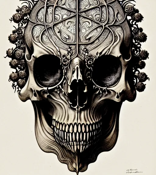 Image similar to art forms of nature by ernst haeckel, memento mori by arthur rackham, ornate antique porcelain beautiful skull mask, ultrasharp, photorealistic, hyperdetailed, octane render, polished, art nouveau, neo - gothic, gothic, intricate ornamental organic filigree, art nouveau botanicals, art forms of nature by ernst haeckel, horizontal symmetry, symbolist, visionary