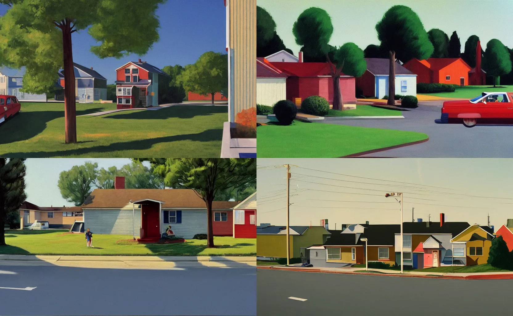 Prompt: 1990s American suburb, painting by Edward Hopper and William Eggleston