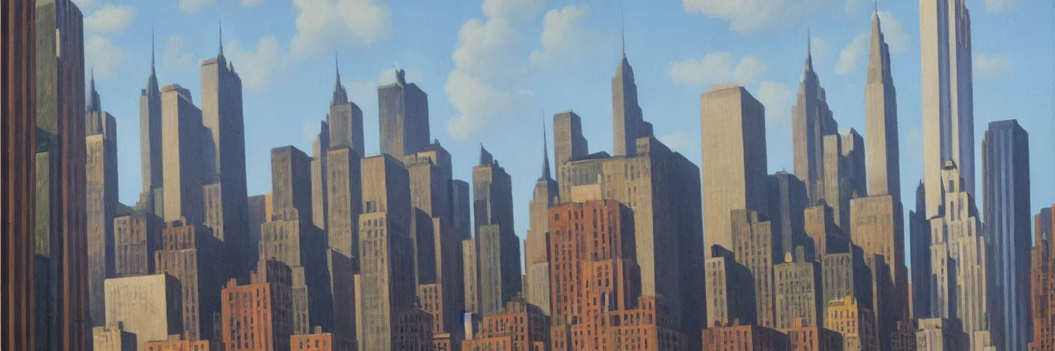 Prompt: new york cityscape oil painting magritte