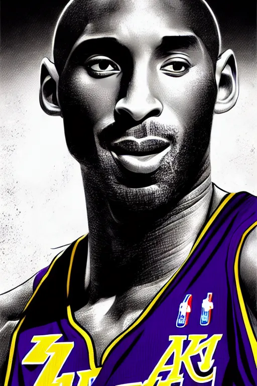 Prompt: kobe bryant, manga cover art, detailed color portrait, artstation trending, 8 k, greg rutkowski