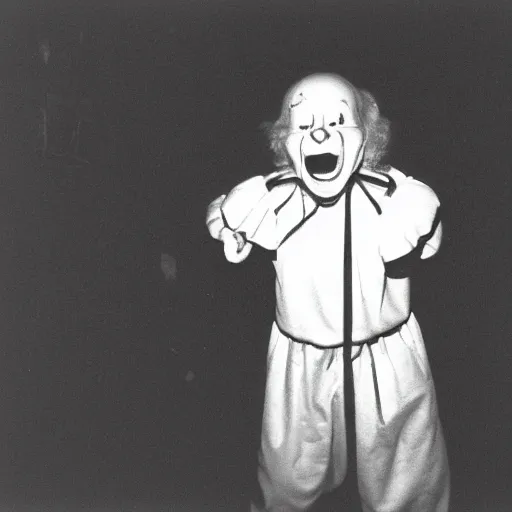 Image similar to creppy 2 0 0 1 photo of ronald mcdonald screaming in a dark room