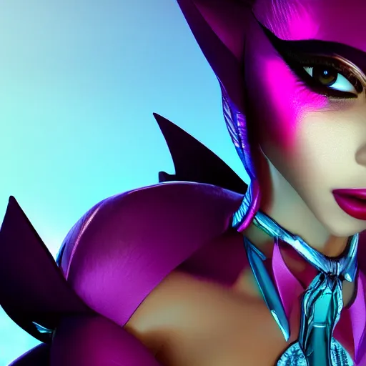 Image similar to still close up of pretty Xayah (Wild Rift) in KDA More music video. 3d render, octane render, game art, realistic, highly detailed, trending on artstation, 4k, trending on artstation, pixar, cgsociety, unreal engine 5, redshift render, trending on artstation, blender, behance, cg