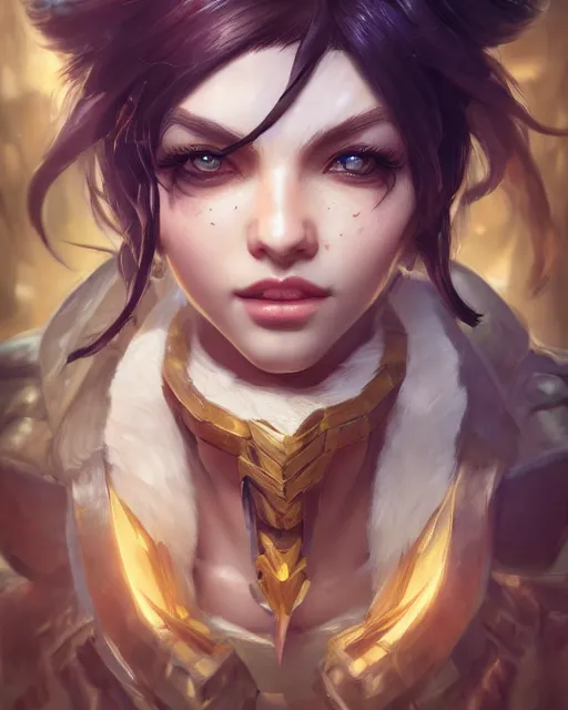 Image similar to league of legends portrait, au naturel, hyper detailed, digital art, trending in artstation, cinematic lighting, studio quality, smooth render, unreal engine 5 rendered, octane rendered, art style by klimt and nixeu and ian sprigger and wlop and krenz cushart.