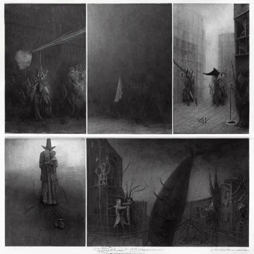 Image similar to plague doctors in the mist with weird rube goldberg machines, minimalist, joel peter witkin, heironymus bosch, gustave dore, beksinski, giger'