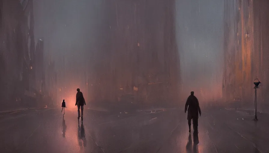 Prompt: A couple strolling in a dimly lit dark night, digital painting, artstation, concept art, Sergey Kolesov , Breathtaking, 8k resolution, extremely detailed, beautiful, establishing shot, artistic, hyperrealistic, octane render, cinematic lighting, dramatic lighting, masterpiece, light brazen, extremely detailed and beautiful face