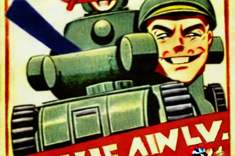 Image similar to 1940s, war, anime, poster, smiling tanks