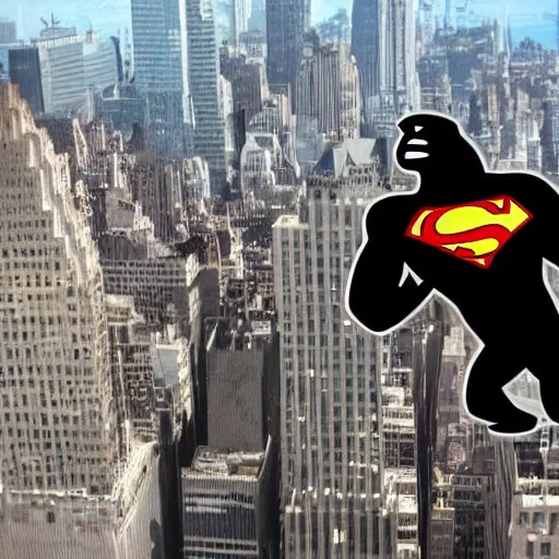 Prompt: gorilla superhero, flying over manhattan, 3d, 4k, by alan ross