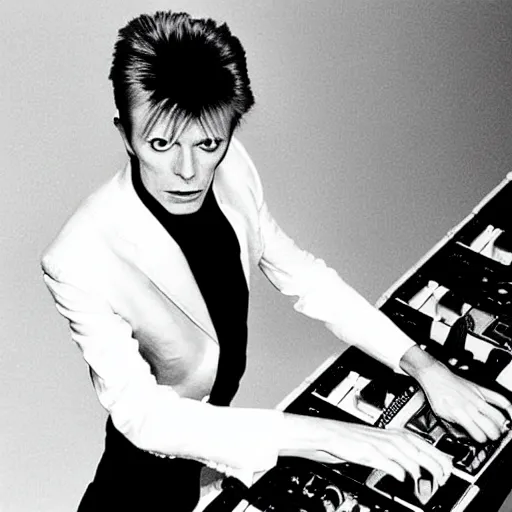 Image similar to david bowie on the dj decks