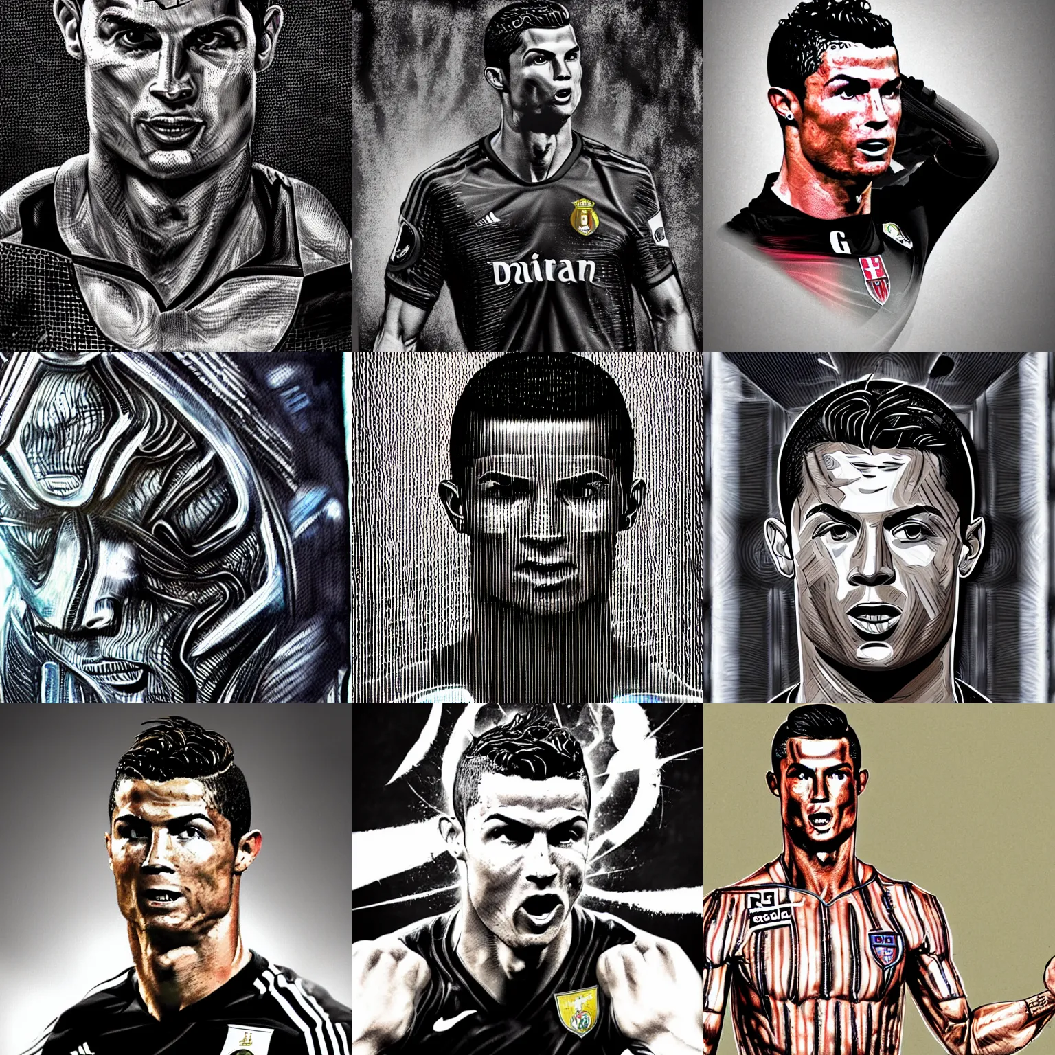 Prompt: Cristiano Ronaldo in the style of H. R. Giger