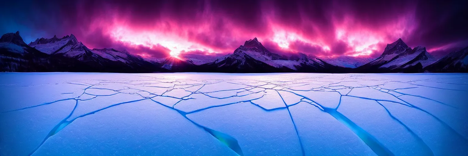 Image similar to amazing landscape photo of A (gigantic) monster trapped under the ice transparent frozen lake at sunset by marc adamus beautiful dramatic lighting