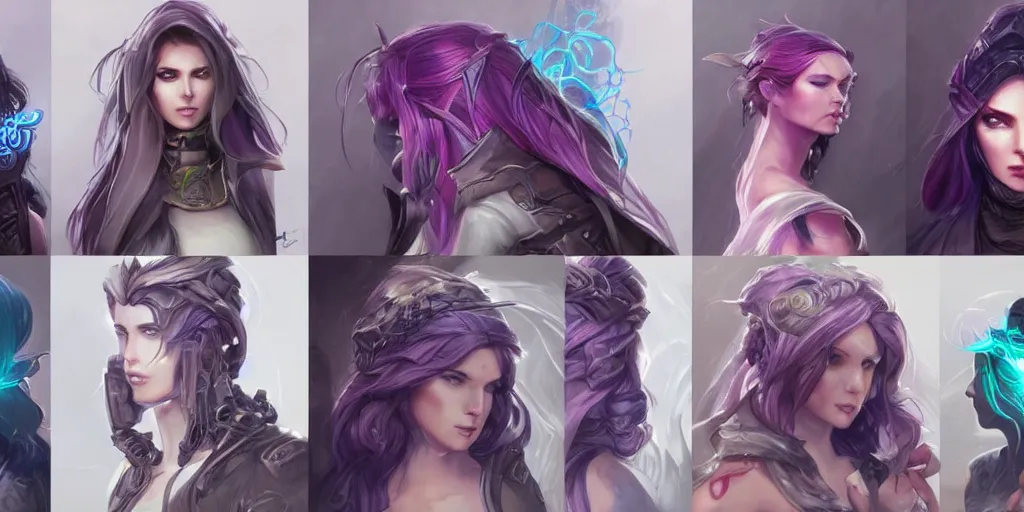 Image similar to concept art of beautiful irish female netrunner d & d video game characters head designs, unique hair designs, by marc brunet and artgerm