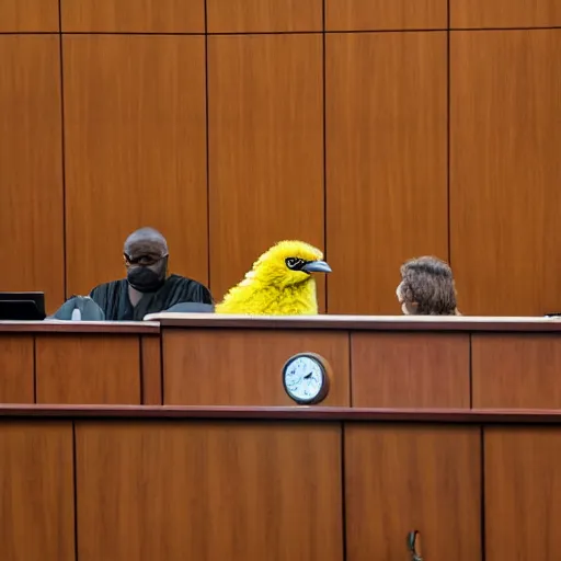 Prompt: big bird on the stand of a legal trial 8k