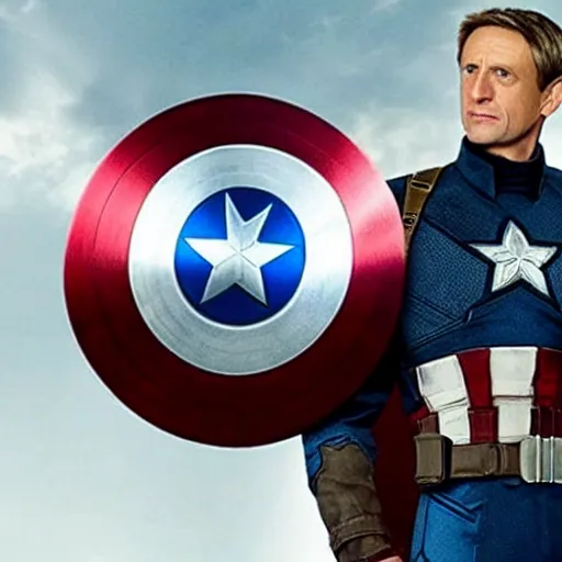 Prompt: “A still of Tony Hawk as Captain America in the film Captain America: The First Avenger, high definition”
