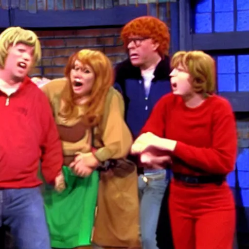 Prompt: scooby - doo attacking people on the jerry springer show