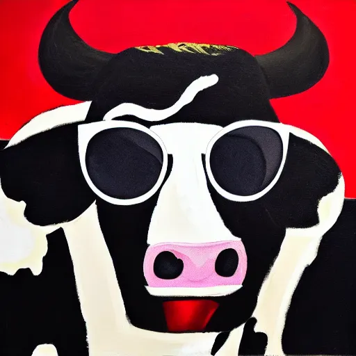 Prompt: a cool jazzy cow wearing sunglasses