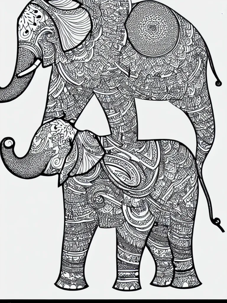 Image similar to elephant ornaments fractal ink drawing line art colouring page vector