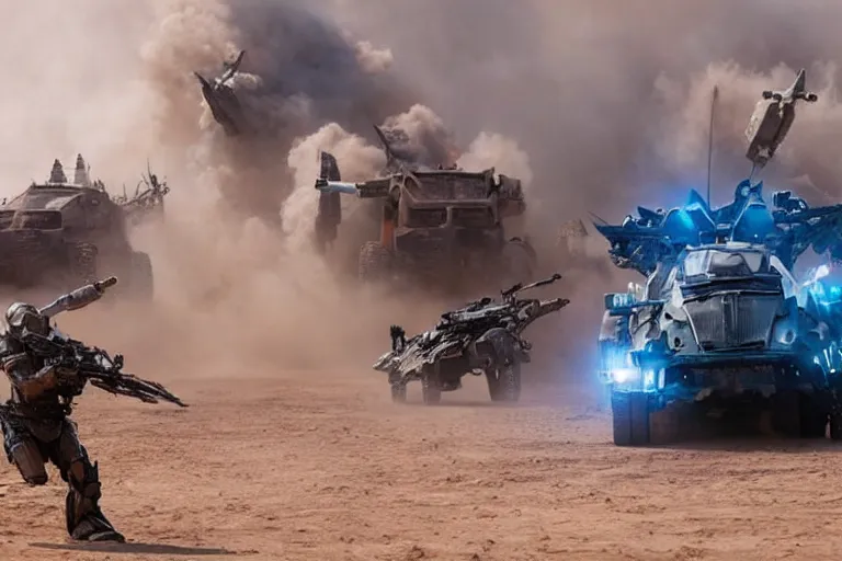 Image similar to epic sandstorm battle, Action, movie pacific rim, in the Movie transformers, in the Movie Mad Max: Fury Road (2015)