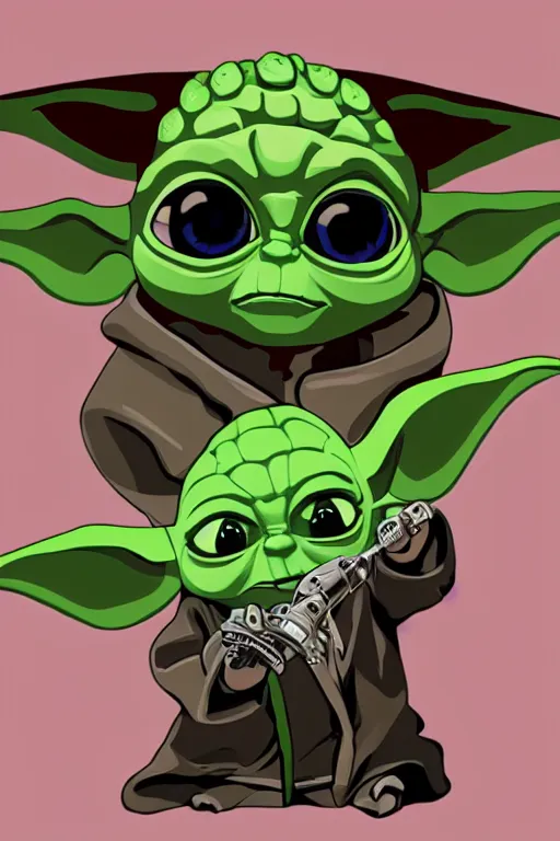 Prompt: baby yoda as a dj, turntable, hip hop, rapper, large speakers, graffiti illustration, highly detailed, artstation, grogu