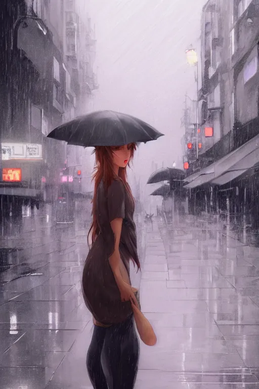 Image similar to a girl in the rain, full shot, fine - face, realistic shaded perfect body, fine details. night setting. very anime style. realistic shaded lighting poster by ilya kuvshinov katsuhiro, magali villeneuve, artgerm, jeremy lipkin and michael garmash, rob rey and kentaro miura style, trending on art station