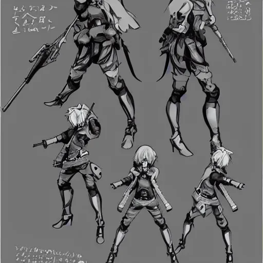 Image similar to a yoiji shinkawa's character sheet, trending on artistation, digital art