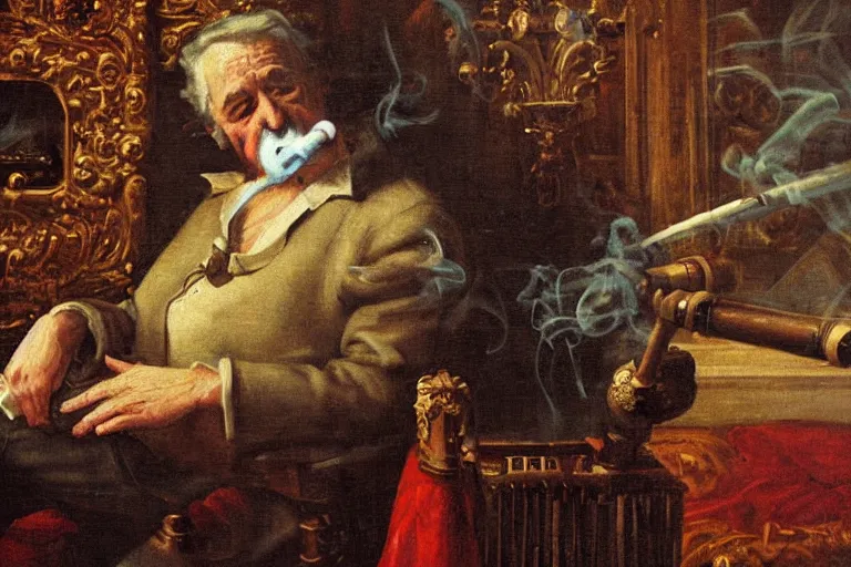 Prompt: smoke pipe organ, high detail baroque oil painting