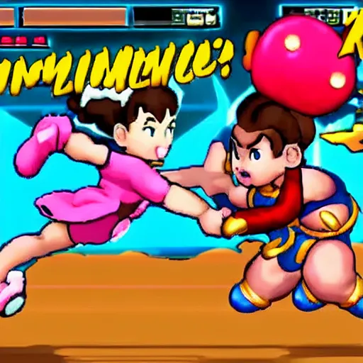 Image similar to chun li bouncing on a goomba with a pogo stick