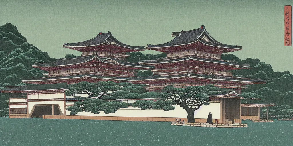 Prompt: the imperial palace, by kawase hasui